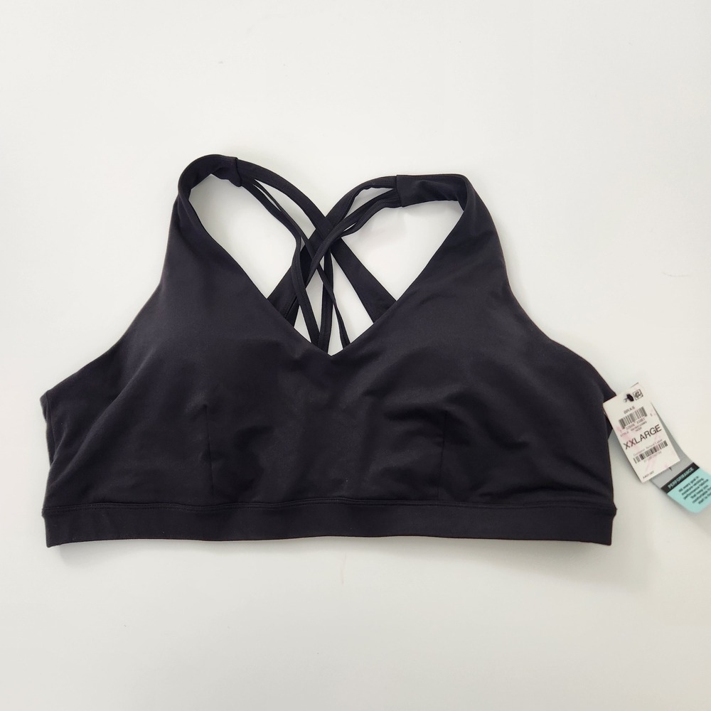 NWT Women's Noir Black Strappy Cage Back Sports Bra size XXL